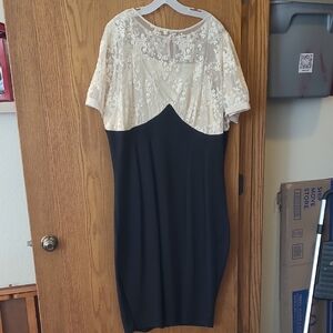 Unique Vintage Elegant Black and Cream Wiggle Dress